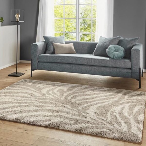 PUSZYSTY DYWAN Z DŁUGIM WŁOSIEM wzór zebry kremowy beżowy szczególnie miękki MINT RUGS ALLURE DESERT 120x170 cm - obrazek 6