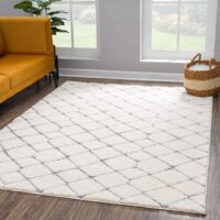 NOWOCZESNY GEOMETRYCZNY DYWAN SHAGGY PODŁOGOWY kremowy szary w romby CARPET CITY FOCUS 140x200 cm - obrazek 7