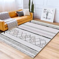 AKSAMITNY GEOMETRYCZNY MIĘKKI PLAMOODPORNY Dywan do salonu biały czarny wzór etniczny 180x260 cm