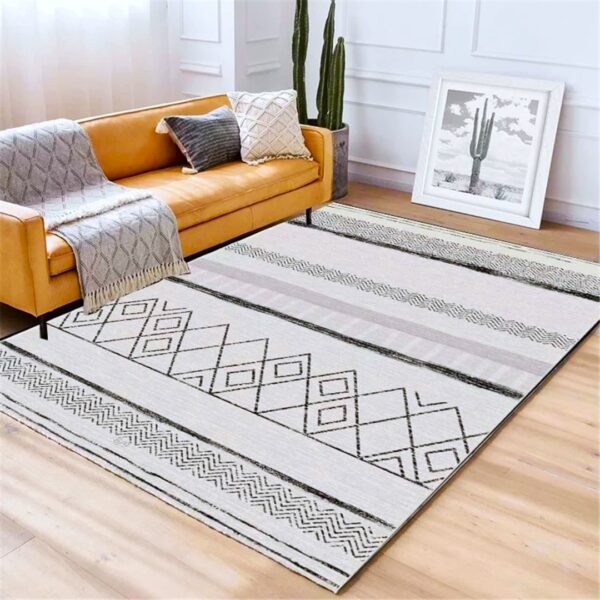 AKSAMITNY GEOMETRYCZNY MIĘKKI PLAMOODPORNY Dywan do salonu biały czarny wzór etniczny 180x260 cm - obrazek 12