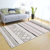 AKSAMITNY GEOMETRYCZNY MIĘKKI PLAMOODPORNY Dywan do salonu biały czarny wzór etniczny 180x260 cm - obrazek 5