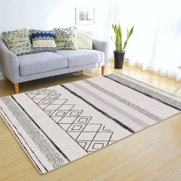 AKSAMITNY GEOMETRYCZNY MIĘKKI PLAMOODPORNY Dywan do salonu biały czarny wzór etniczny 180x260 cm - obrazek 5