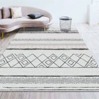 AKSAMITNY GEOMETRYCZNY MIĘKKI PLAMOODPORNY Dywan do salonu biały czarny wzór etniczny 180x260 cm - obrazek 8