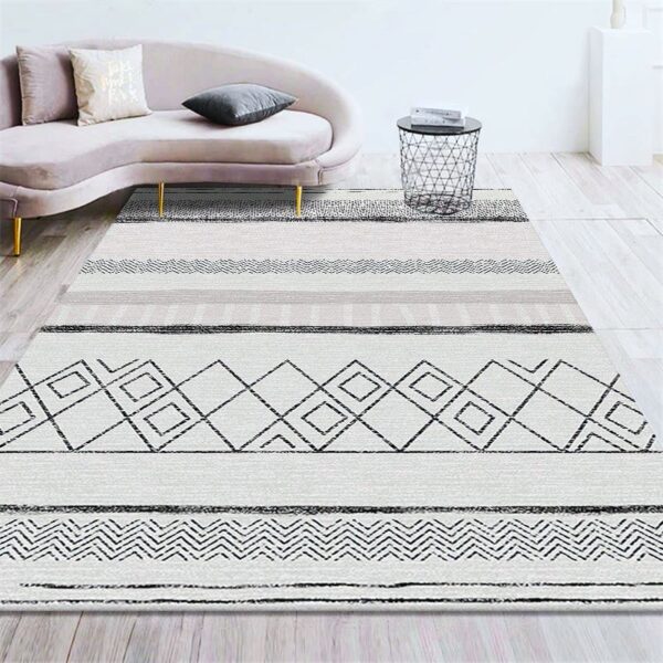AKSAMITNY GEOMETRYCZNY MIĘKKI PLAMOODPORNY Dywan do salonu biały czarny wzór etniczny 180x260 cm - obrazek 8