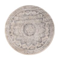 ELEGANCKI NOWOCZESNY BAROKOWY OKRĄGŁY DYWAN POKOJOWY o strukturze mandali kremowy szary CARPET CITY ART 120x120 cm