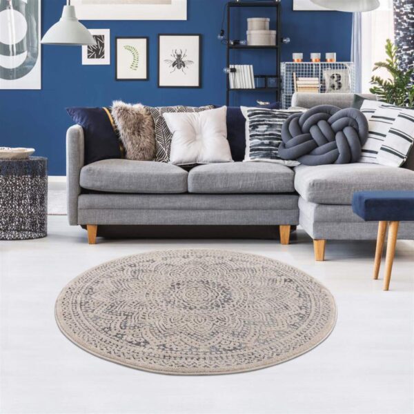 ELEGANCKI NOWOCZESNY BAROKOWY OKRĄGŁY DYWAN POKOJOWY o strukturze mandali kremowy szary CARPET CITY ART 120x120 cm - obrazek 10