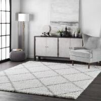 PUSZYSTY DUŻY NOWOCZESNY BERBERYJSKI DYWAN DO SALONU biały w szare romby diamenty nuLOOM EASY SHAG 280x370 cm - obrazek 11