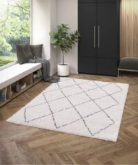 BERBERYJSKI GRUBY PUSZYSTY DYWAN SHAGGY DO SALONU SYPIALNI biały w szare romby BALTA RUGS SHERPA 200x290 cm - obrazek 12