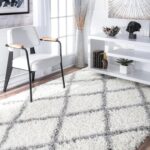 PUSZYSTY DUŻY NOWOCZESNY BERBERYJSKI DYWAN DO SALONU biały w szare romby diamenty nuLOOM EASY SHAG 280x370 cm