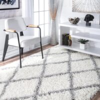 PUSZYSTY DUŻY NOWOCZESNY BERBERYJSKI DYWAN DO SALONU biały w szare romby diamenty nuLOOM EASY SHAG 280x370 cm