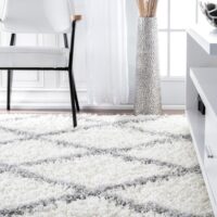 PUSZYSTY DUŻY NOWOCZESNY BERBERYJSKI DYWAN DO SALONU biały w szare romby diamenty nuLOOM EASY SHAG 280x370 cm - obrazek 13