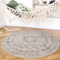 ELEGANCKI NOWOCZESNY BAROKOWY OKRĄGŁY DYWAN POKOJOWY o strukturze mandali kremowy szary CARPET CITY ART 120x120 cm - obrazek 6