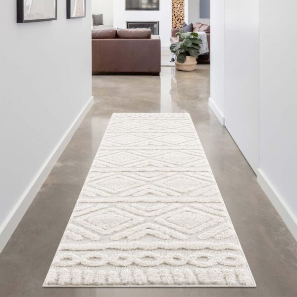 ETNICZNY PUSZYSTY DYWAN CHODNIK W STYLU SKANDI BOHO kremowy biały CARPET CITY FOCUS 80x300 cm - obrazek 8
