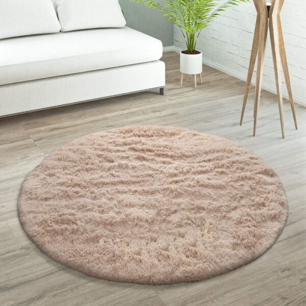 OKRĄGŁY ANTYPOŚLIZGOWY MIĘKKI PLUSZOWY DYWANIK POKOJOWY sztuczna skóra owcza beżowy PACO HOME SILKY 200x200 cm - obrazek 6