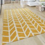 NOWOCZESNY GEOMETRYCZNY PRZYTULNY DYWANIK pokojowy żółty biały jodełka PACO HOME PATTERN 60x100 cm