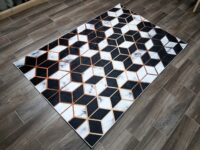 GEOMETRYCZNY ANTYPOŚLIZGOWY AKSAMITNY DYWAN TKANY NA PŁASKO czarny szary HOMEFESTO 120x180 cm - obrazek 3