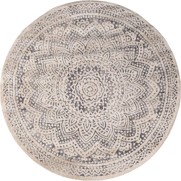 ELEGANCKI NOWOCZESNY BAROKOWY OKRĄGŁY DYWAN POKOJOWY o strukturze mandali kremowy szary CARPET CITY ART 120x120 cm - obrazek 11