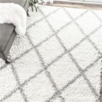 PUSZYSTY DUŻY NOWOCZESNY BERBERYJSKI DYWAN DO SALONU biały w szare romby diamenty nuLOOM EASY SHAG 280x370 cm - obrazek 3