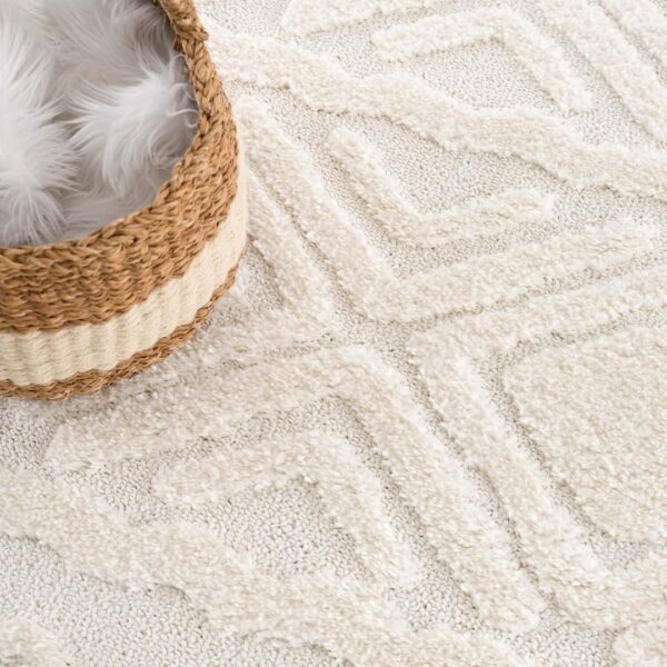 ETNICZNY PUSZYSTY DYWAN CHODNIK W STYLU SKANDI BOHO kremowy biały CARPET CITY FOCUS 80x300 cm - obrazek 2