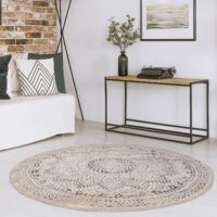ELEGANCKI NOWOCZESNY BAROKOWY OKRĄGŁY DYWAN POKOJOWY o strukturze mandali kremowy szary CARPET CITY ART 120x120 cm - obrazek 2