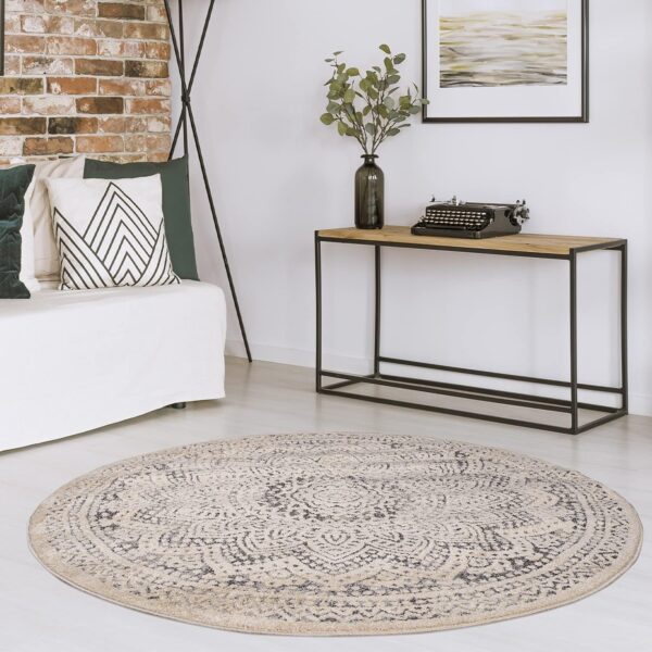 ELEGANCKI NOWOCZESNY BAROKOWY OKRĄGŁY DYWAN POKOJOWY o strukturze mandali kremowy szary CARPET CITY ART 120x120 cm - obrazek 2
