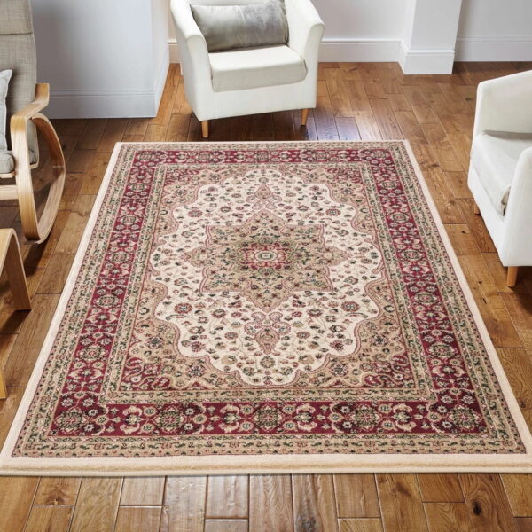 KLASYCZNY TRADYCYJNY TURECKI DYWAN DO SALONU czerwony kremowy kwiatowy wzór MILANO RUGS ROME 200x290 cm - obrazek 9