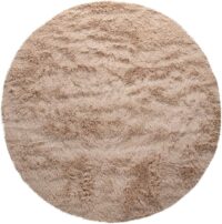 OKRĄGŁY ANTYPOŚLIZGOWY MIĘKKI PLUSZOWY DYWANIK POKOJOWY sztuczna skóra owcza beżowy PACO HOME SILKY 200x200 cm - obrazek 2