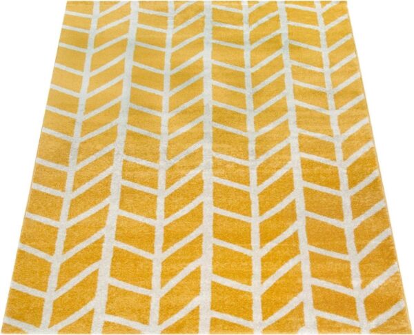 NOWOCZESNY GEOMETRYCZNY PRZYTULNY DYWANIK pokojowy żółty biały jodełka PACO HOME PATTERN 60x100 cm - obrazek 4