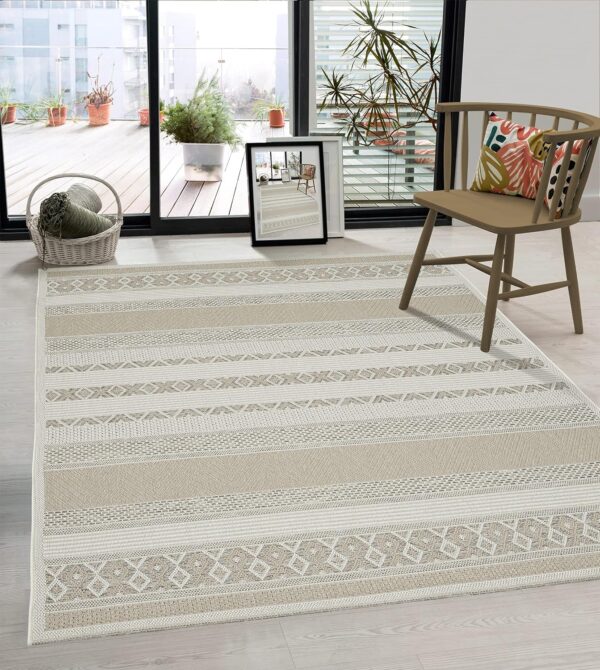 NOWOCZESNY ETNICZNY DYWAN SZNURKOWY W STYLU BOHO SKANDI beżowy kremowy CALGARY HEAVY DUTY 160x220 cm - obrazek 14