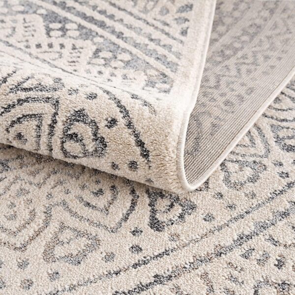 ELEGANCKI NOWOCZESNY BAROKOWY OKRĄGŁY DYWAN POKOJOWY o strukturze mandali kremowy szary CARPET CITY ART 120x120 cm - obrazek 5