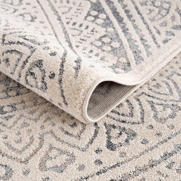 ELEGANCKI NOWOCZESNY BAROKOWY OKRĄGŁY DYWAN POKOJOWY o strukturze mandali kremowy szary CARPET CITY ART 120x120 cm - obrazek 4