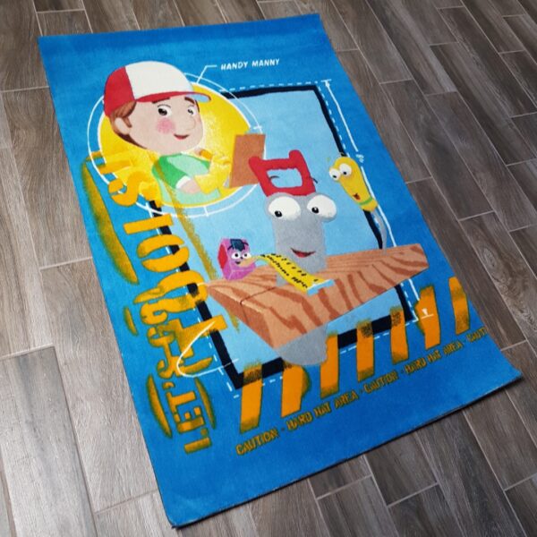 KOLOROWY WESOŁY AKRYLOWY DYWAN DZIECIĘCY dla chłopca niebieski z motywem złotej rączki DISNEY HANDY MANNY 100x150 cm - obrazek 2