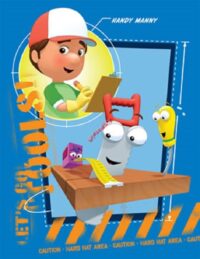 KOLOROWY WESOŁY AKRYLOWY DYWAN DZIECIĘCY dla chłopca niebieski z motywem złotej rączki DISNEY HANDY MANNY 100x150 cm - obrazek 3