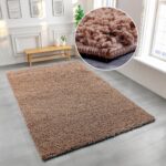 BARDZO PUSZYSTY GRUBY KWADRATOWY DYWAN DO SALONU SHAGGY jasny brązowy HOME AFFAIRE VIVA 200x200 cm