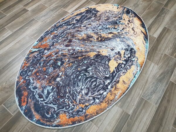 AKSAMITNY ANTYPOŚLIZGOWY OWALNY DYWANIK POKOJOWY granatowy niebieski złoty CHILAI HOME SPACE 120x180 cm - obrazek 2