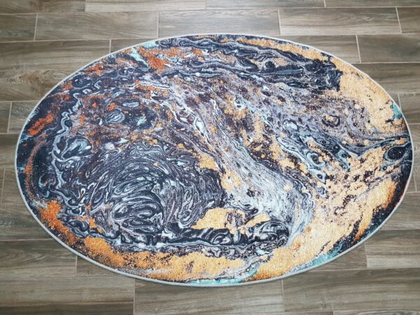 AKSAMITNY ANTYPOŚLIZGOWY OWALNY DYWANIK POKOJOWY granatowy niebieski złoty CHILAI HOME SPACE 120x180 cm - obrazek 3