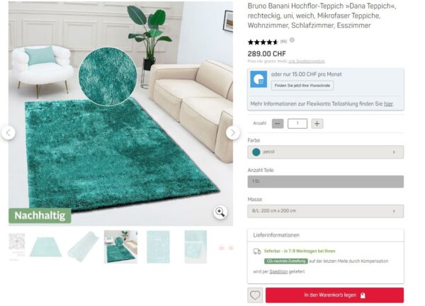 LUKSUSOWY LŚNIĄCY KWADRATOWY DYWAN DO SALONU SHAGGY GLAMOUR włos 30 mm turkusowy miętowy BRUNO BANANI DANA PETROL 200x200 cm - obrazek 12