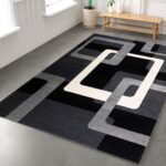 NOWOCZESNY WYCINANY KWADRATOWY GEOMETRYCZNY DYWAN DO SALONU 3D czarny szary kremowy MY HOME MAXIM 200x200 cm