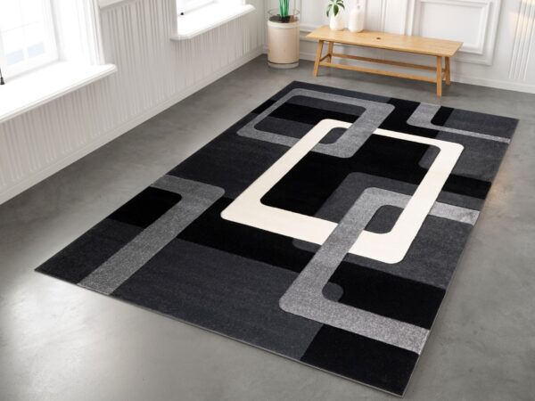 NOWOCZESNY WYCINANY KWADRATOWY GEOMETRYCZNY DYWAN DO SALONU 3D czarny szary kremowy MY HOME MAXIM 200x200 cm - obrazek 10