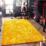 LUKSUSOWY LŚNIĄCY KWADRATOWY DYWAN DO SALONU SHAGGY GLAMOUR włos 30 mm żółty złoty BRUNO BANANI DANA GOLD 200x200 cm