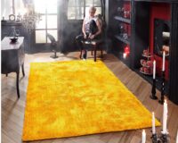 LUKSUSOWY LŚNIĄCY KWADRATOWY DYWAN DO SALONU SHAGGY GLAMOUR włos 30 mm żółty złoty BRUNO BANANI DANA GOLD 200x200 cm
