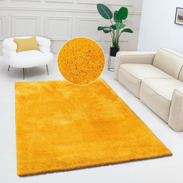 LUKSUSOWY LŚNIĄCY KWADRATOWY DYWAN DO SALONU SHAGGY GLAMOUR włos 30 mm żółty złoty BRUNO BANANI DANA GOLD 200x200 cm - obrazek 5