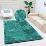 LUKSUSOWY LŚNIĄCY KWADRATOWY DYWAN DO SALONU SHAGGY GLAMOUR włos 30 mm turkusowy miętowy BRUNO BANANI DANA PETROL 200x200 cm