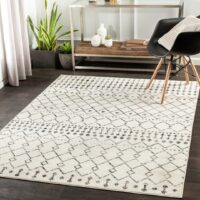BERBERYJSKI ETNICZNY DYWAN W STYLU VINTAGE BOHO SKANDI szary kremowy SURYA PISA 160x220 cm