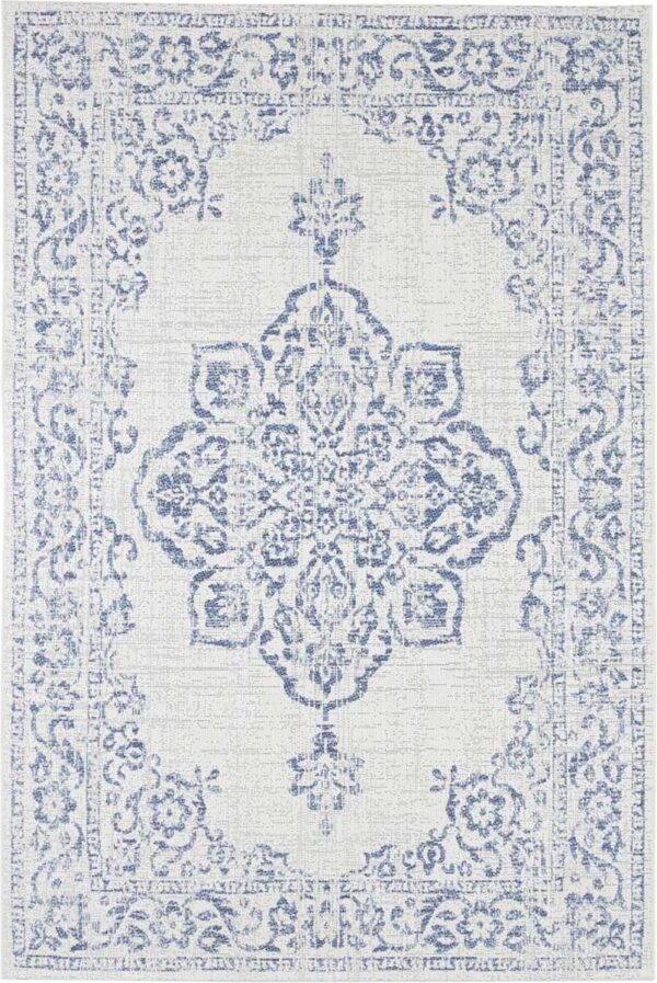 ORIENTALNY DYWAN TKANY NA PŁASKO SZNURKOWY MANDALA kremowy niebieski granatowy NORTHRUGS TILOS 240x340 cm - obrazek 13