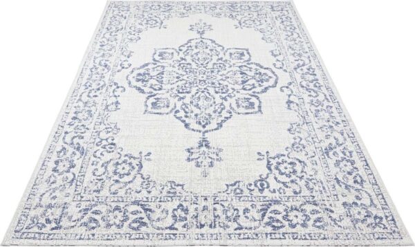ORIENTALNY DYWAN TKANY NA PŁASKO SZNURKOWY MANDALA kremowy niebieski granatowy NORTHRUGS TILOS 240x340 cm - obrazek 7