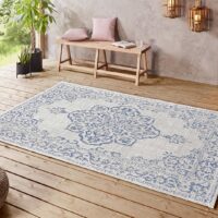 ORIENTALNY DYWAN TKANY NA PŁASKO SZNURKOWY MANDALA kremowy niebieski granatowy NORTHRUGS TILOS 240x340 cm - obrazek 9