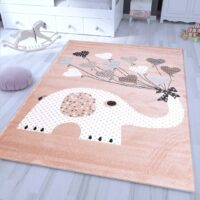 ZABAWNY KOLOROWY DYWANIK DO POKOJU DZIECIĘCEGO różowy słoń słonik z balonami JIMRI ALPHA PINK 120x170 cm