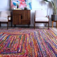 RĘCZNIE PLECIONY BAWEŁNIANY ETNICZNY BOHO DYWAN DO SYPIALNI SALONU kolorowy czarny różowy niebieski nuLOOM TAMMARA NOMAD 160x240 cm 152x244 cm - obrazek 9