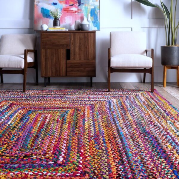 RĘCZNIE PLECIONY BAWEŁNIANY ETNICZNY BOHO DYWAN DO SYPIALNI SALONU kolorowy czarny różowy niebieski nuLOOM TAMMARA NOMAD 160x240 cm 152x244 cm - obrazek 9